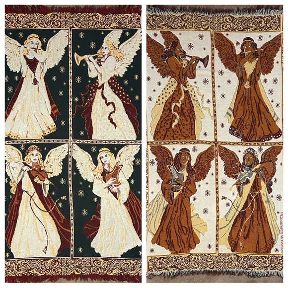 Goodwin Weavers Afghan Tapestry Christmas Angels Reversible - Picture 2 of 10